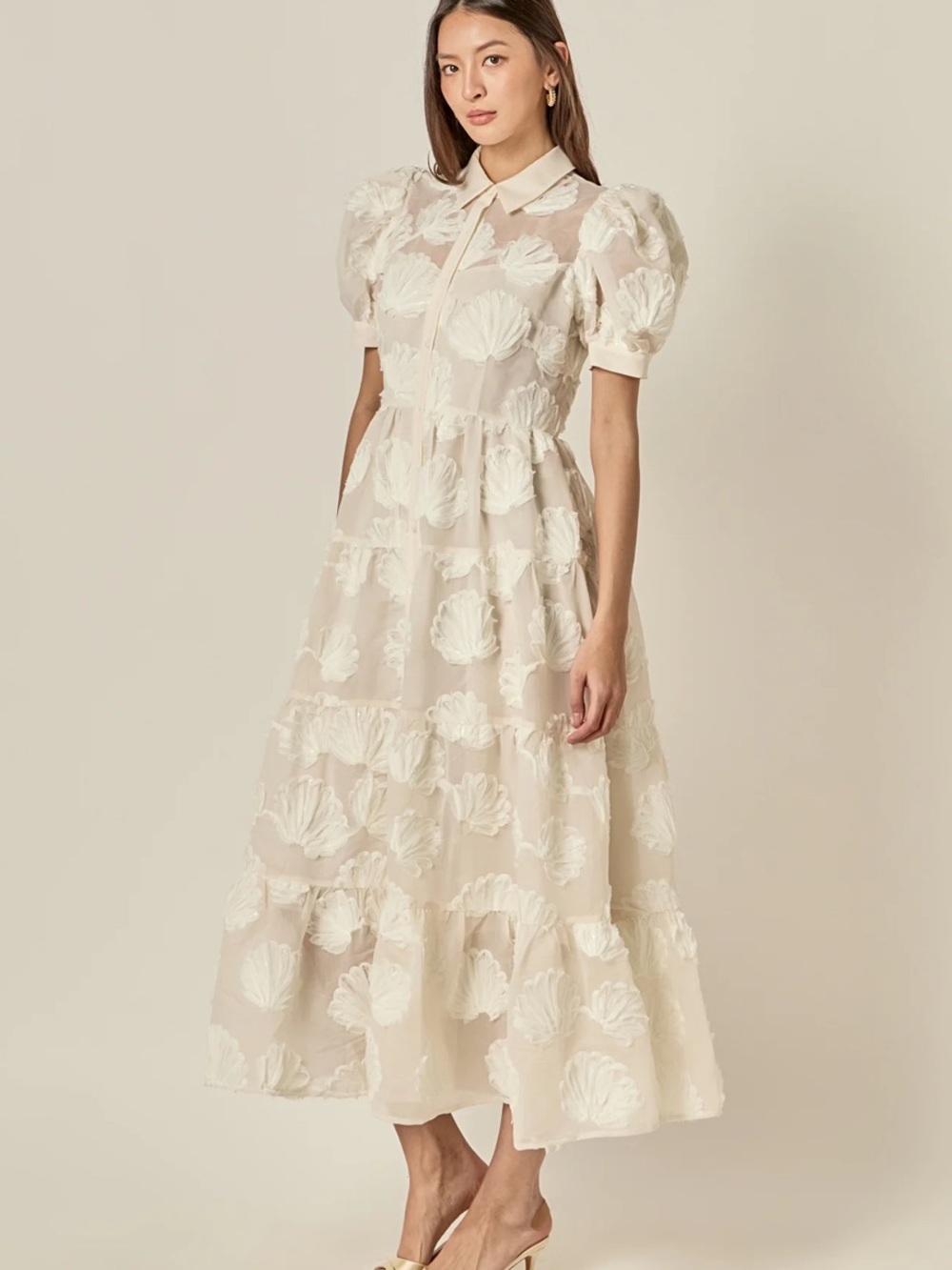 New! English Factory Embroidered Shell Midi Dress in Cream M - Picture 4 of 6